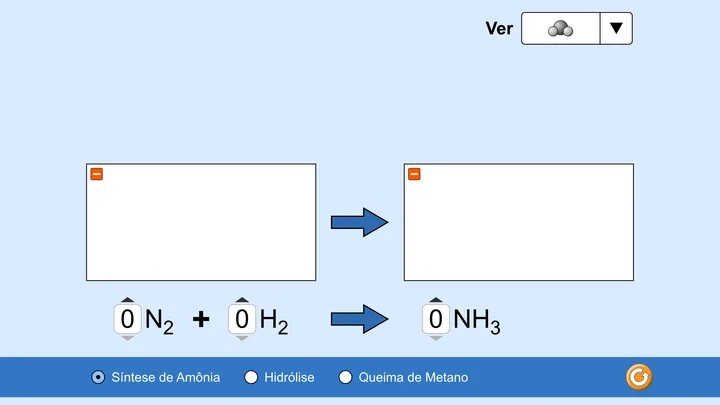 Tela da simulação Balanceamento de Equações Químicas