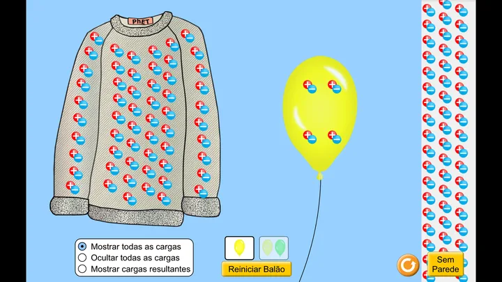 Tela da simulação Balões e Eletricidade Estática