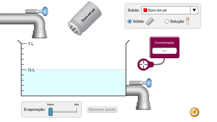Tela da simulação Concentração