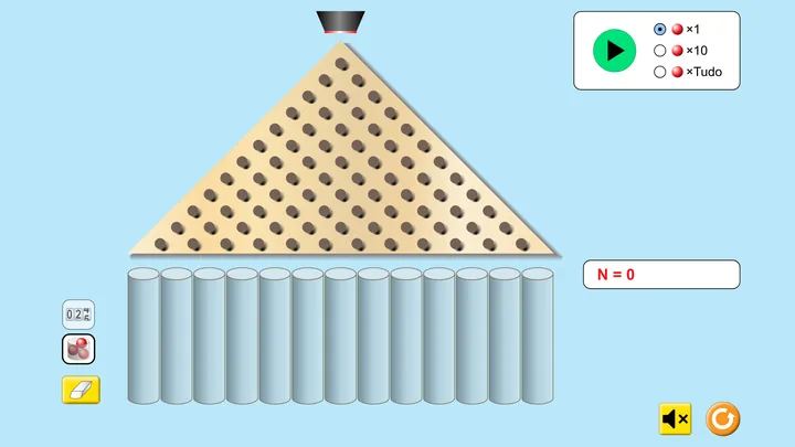 Tela da simulação Probabilidade Plinko