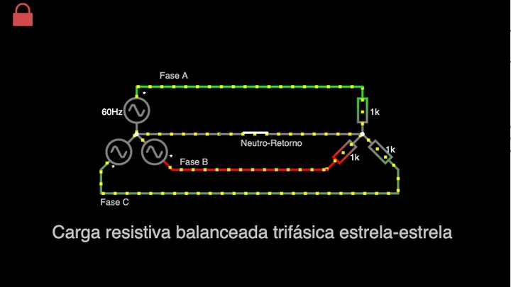 Tela da simulação Sistema Trifásico em Estrela